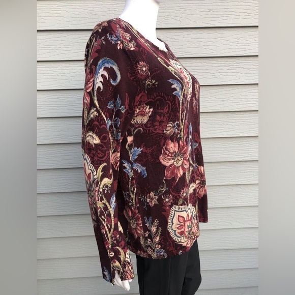 Chico's NWOT Women's Floral Knit Top Brown Button Cuff Sweater - Picture 6 of 7